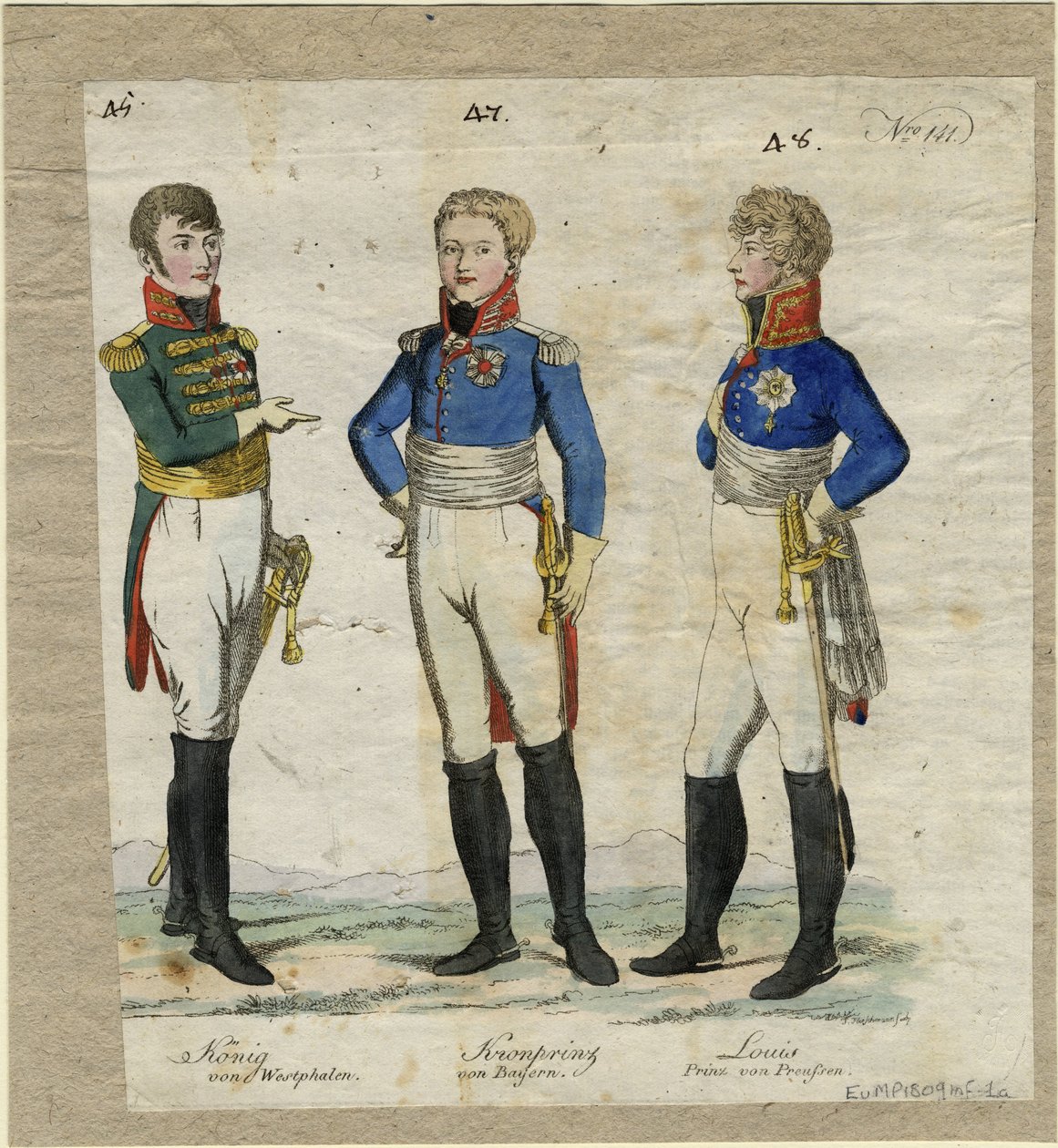 Jérôme Bonaparte, konge af Westfalen, prins Louis Ferdinand af Preussen og Ludwig I af Bayern, ca. af Unbekannt