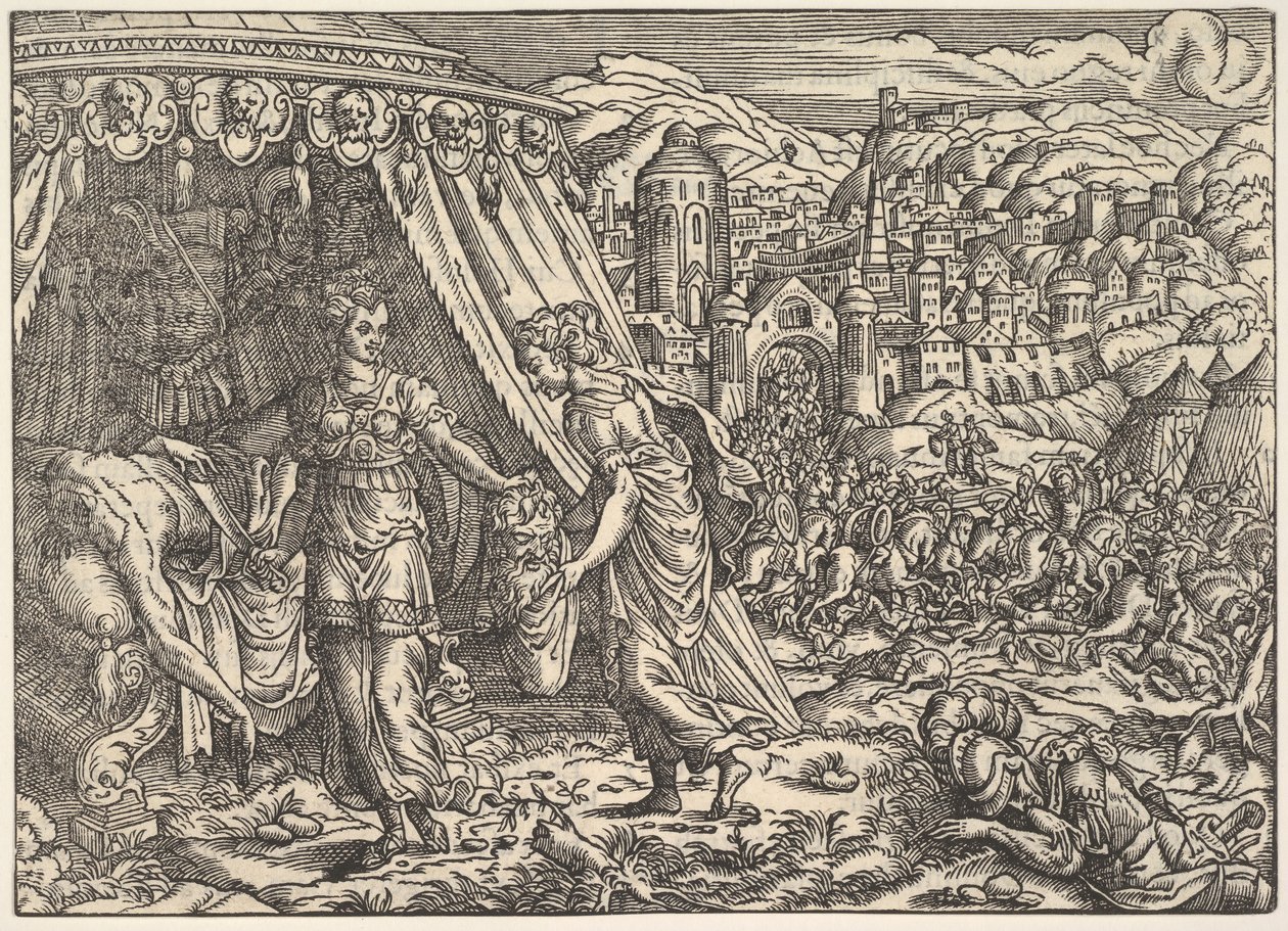 Judith og Holofernes, fra Biblia, Frankfurt, 1564. af Unbekannt