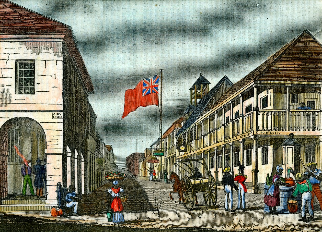 Krydset mellem Harbour Street og King Street, Kingston, Jamaica, c1835 af Unbekannt