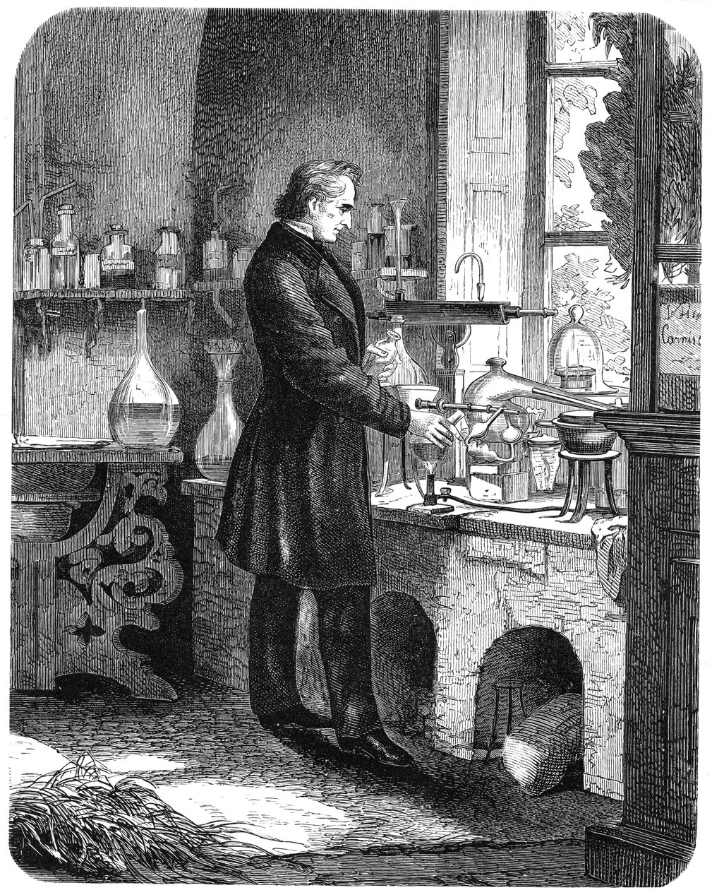 Justus von Liebig, tysk kemiker, på arbejde i sit laboratorium, midten af det 19. århundrede c1885 af Unbekannt