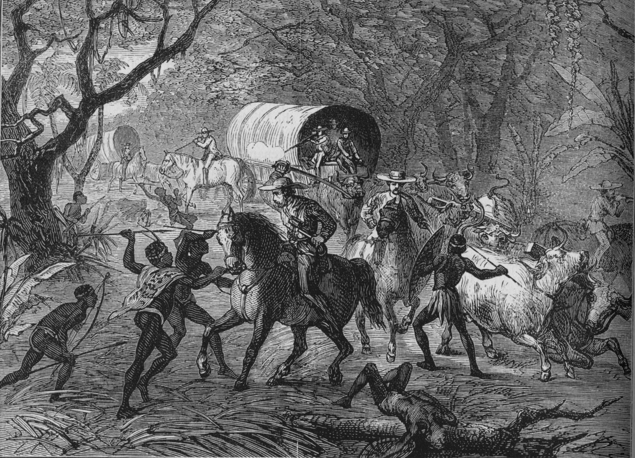 Kaffir angreb på en engelsk konvoj, c1880 af Unbekannt