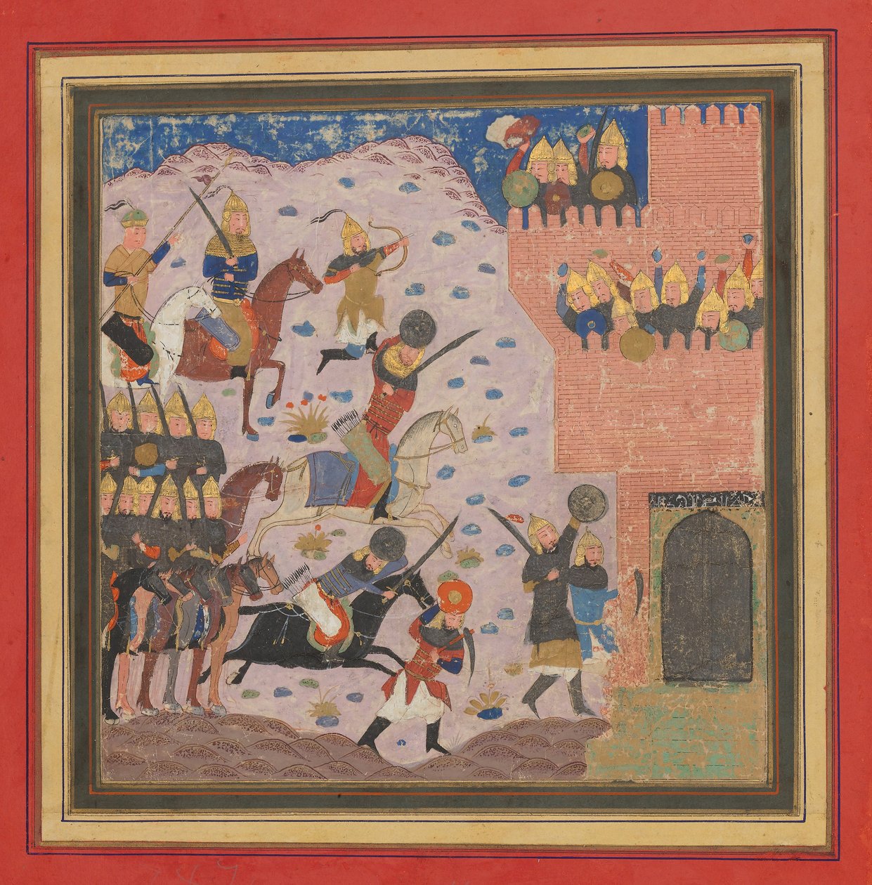 Kai Khusrau, Gudarz og Giv fanger Dæmonens fæstning, Bahman ..., ca. 1430-4 af Unbekannt