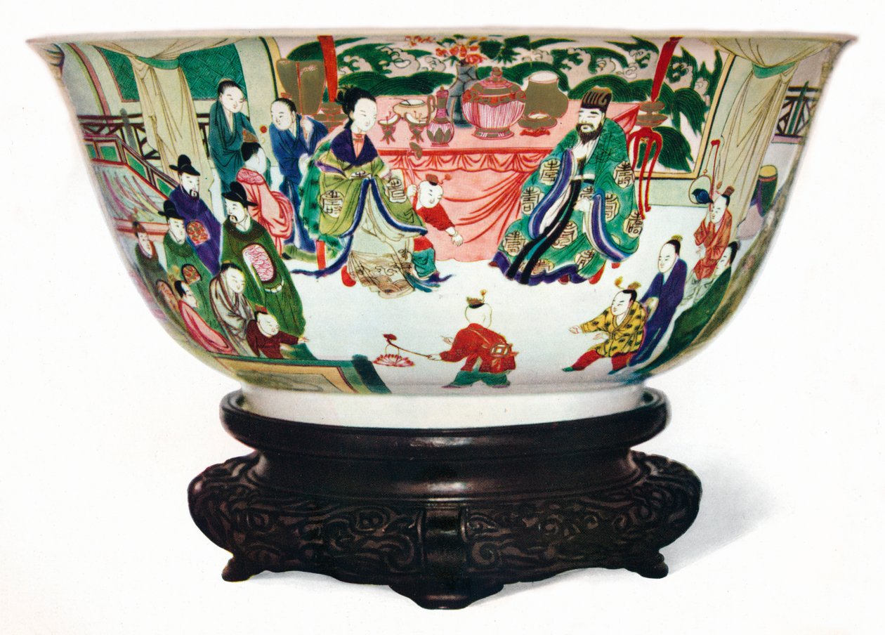 Kangxi Periode Famille Verte skål med en scene af det kejserlige hof, kinesisk, c1705 af Unbekannt