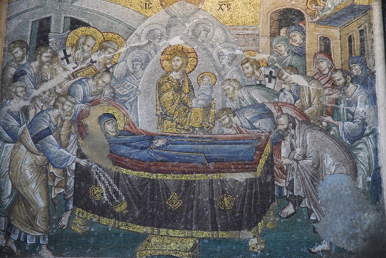 Kariye Camii (St Sauveur In Chora kirke) fresco: Dormition (Marias død), Istanbul, Turkiet af Unbekannt