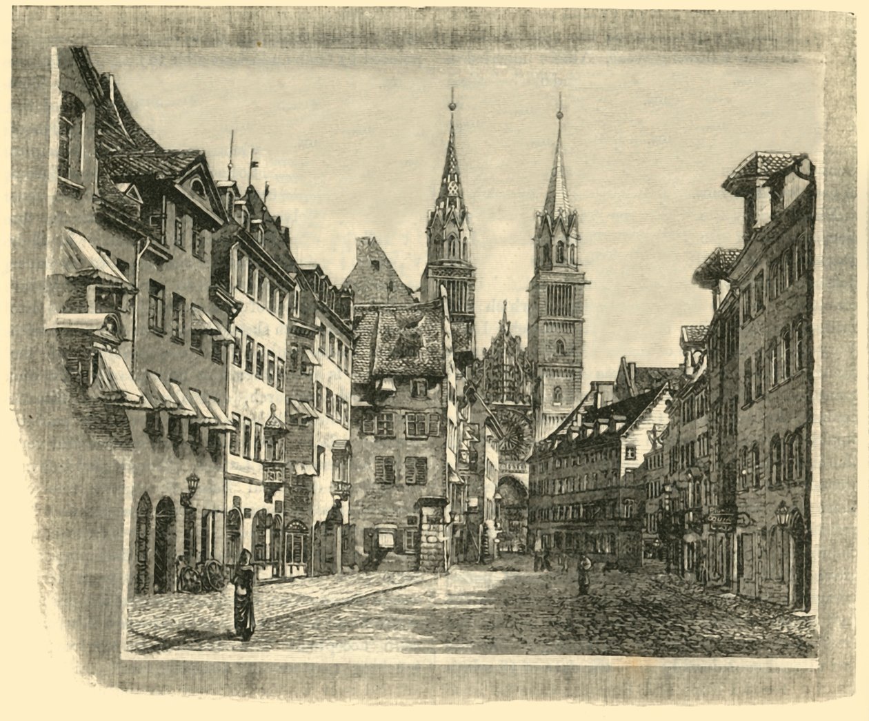 Karolinen-Strasse og St. Lawrence-kirken, Nürnberg, 1890. af Unbekannt