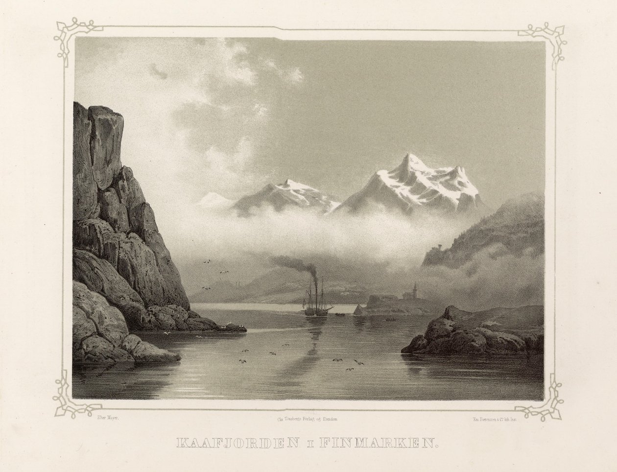 Kåfjord i Finmark. Illustration hentet fra bogen Norge repræsenteret ved tegninger af Asbjørnsen, P.Chr. Udgivet af Chr. Tønsberg (Norge 1848) af Unbekannt