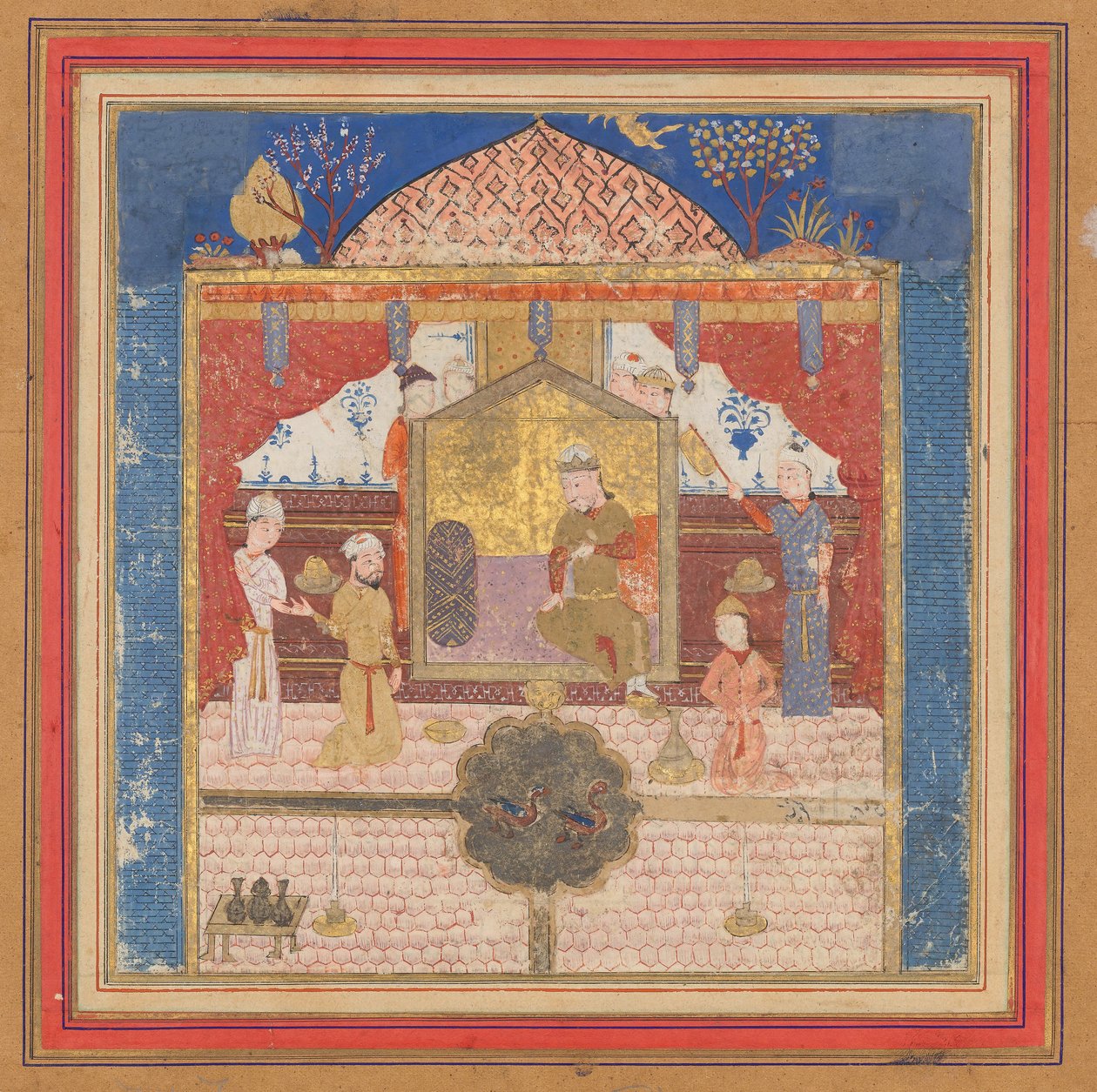 Khusrau Parveez før sin far Hurmuzd, Folio fra en Shahnama..., ca. 1430-40. af Unbekannt