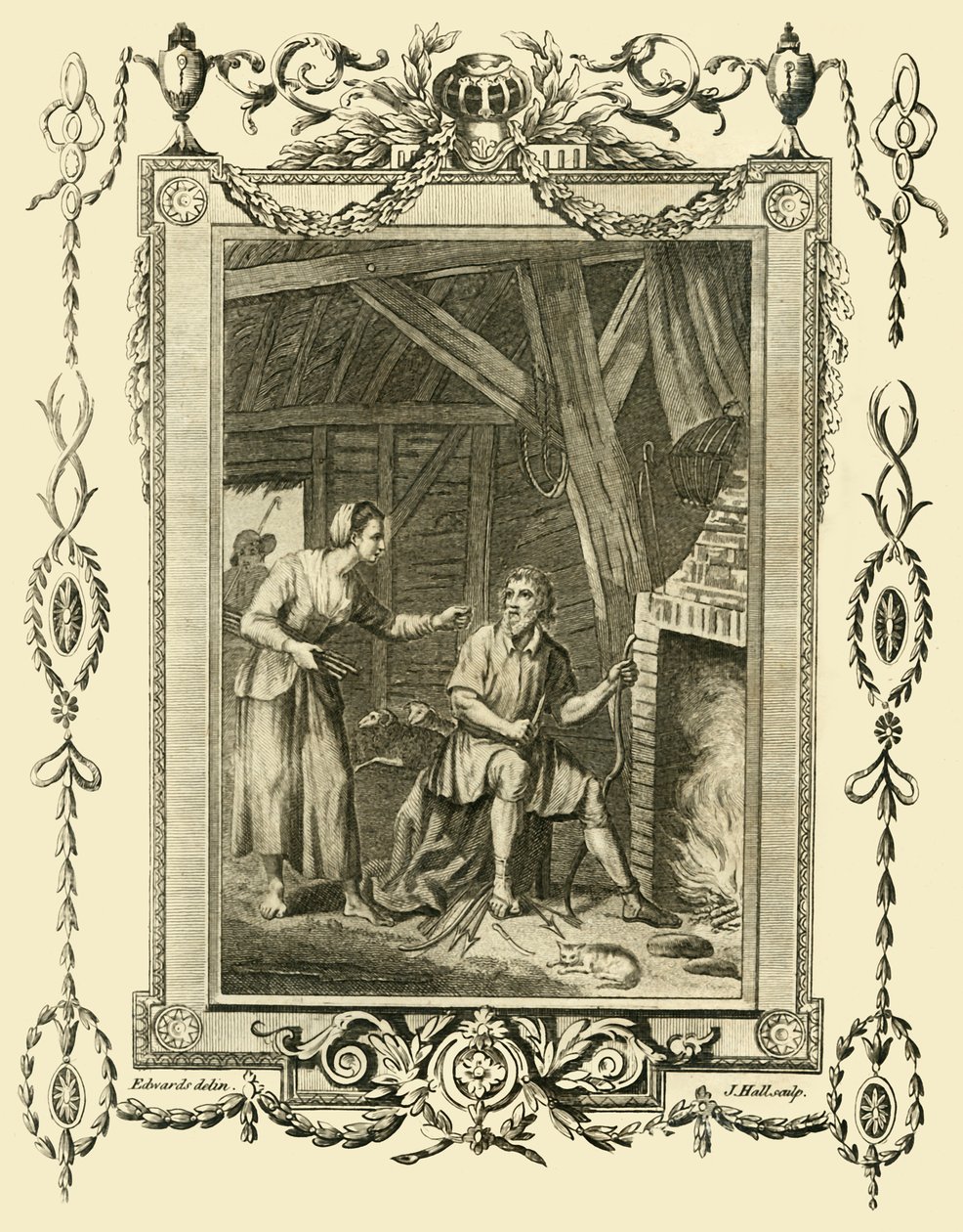 Kong Alfred i forklædning irettesat af Neat Herds Wife for at lade kagerne brænde, c878, 1783. af Unbekannt