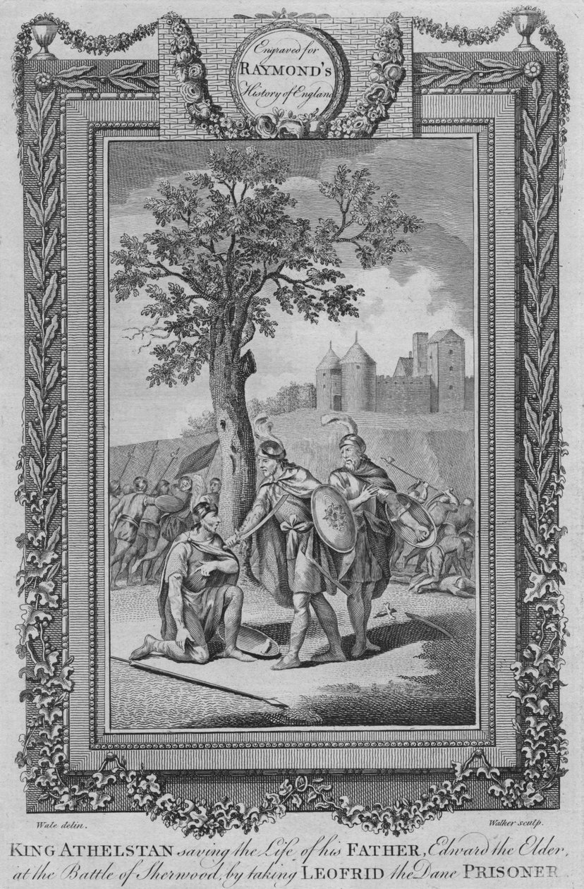 Kong Athelstan reddede livet på sin far, Edward den Ældre i slaget ved Sherwood, c1787 af Unbekannt