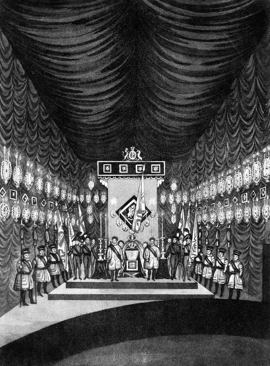 Kong George IV liggende i staten i Windsor Castle, 1830 af Unbekannt