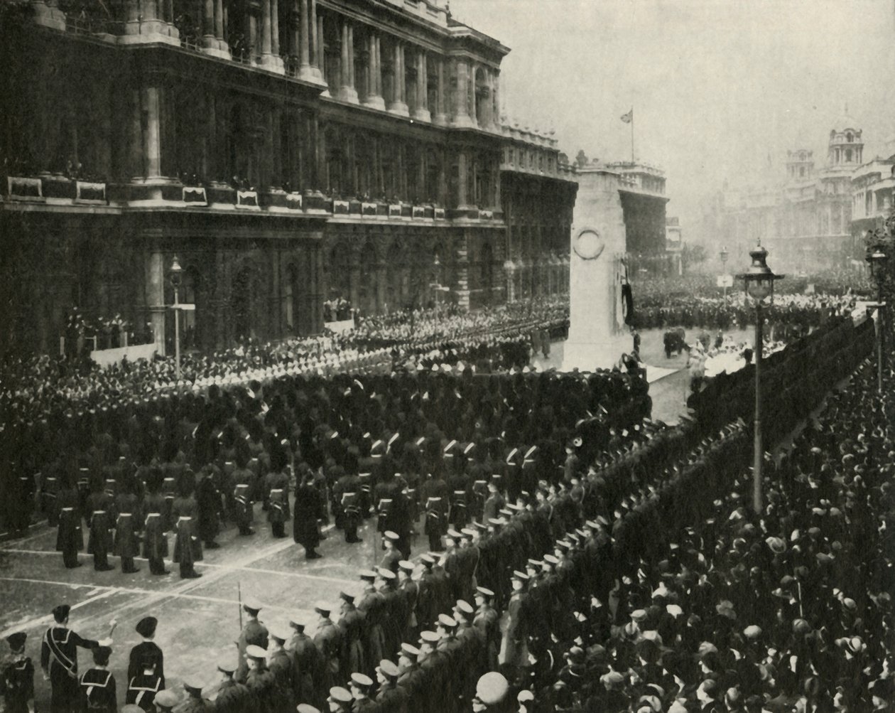 Kong George VI deltager i våbenstilstandsceremoni ved Cenotaph, Whitehall, 11. november 1936, 1937. af Unbekannt