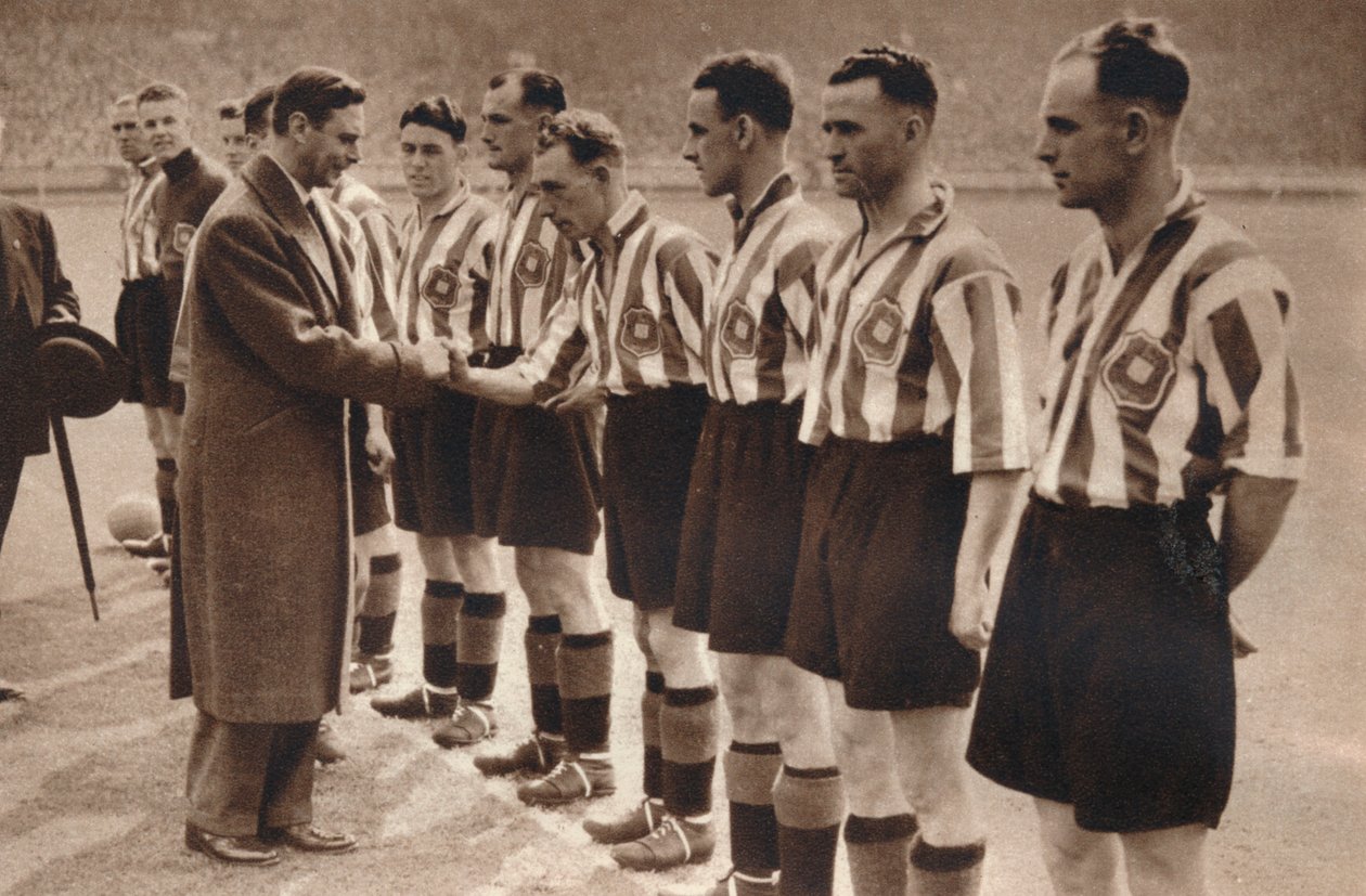 Kong George VI og dronning Elizabeth deltager i Association Football Cup-finalen, 1937 af Unbekannt