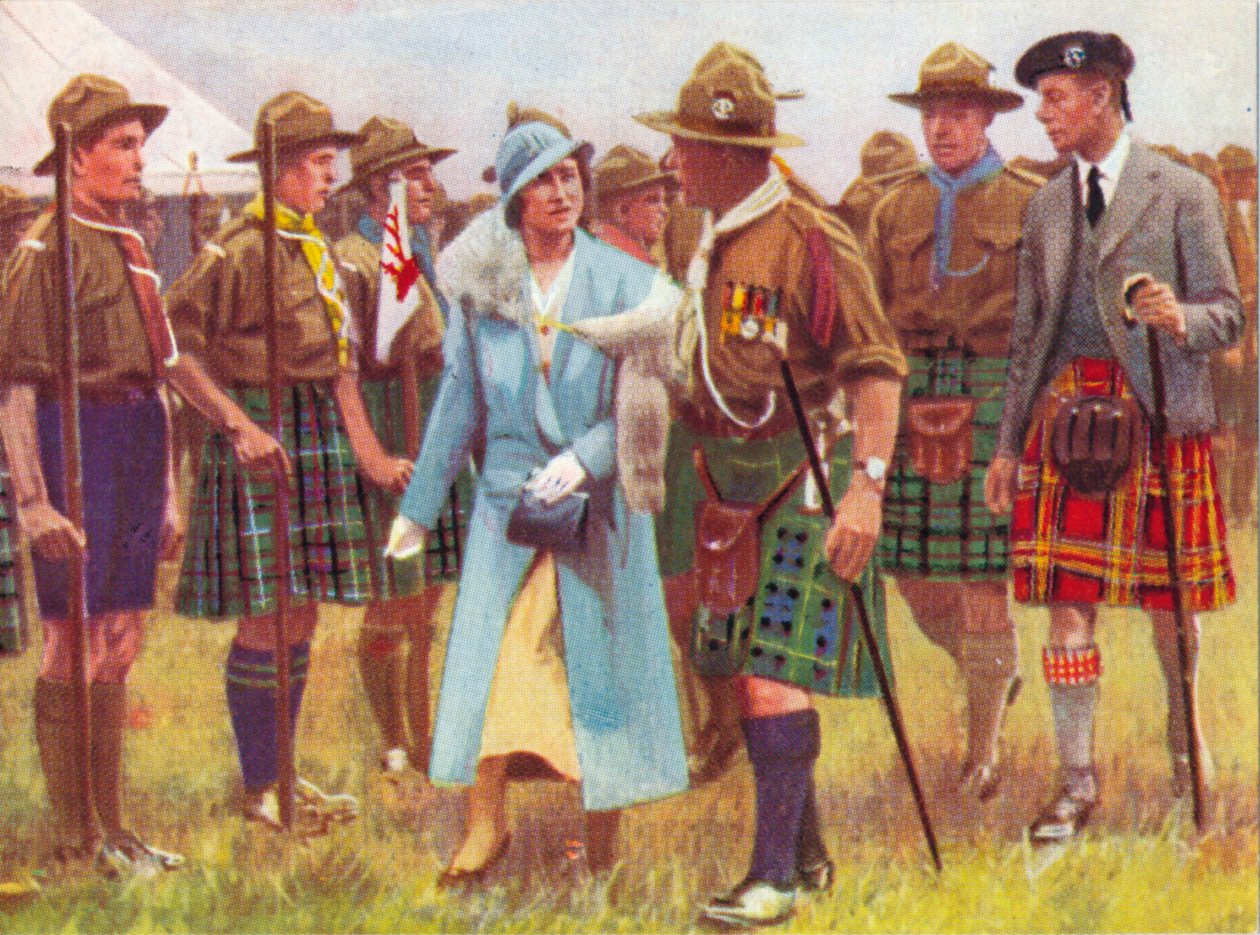 Kong George VI og dronning Elizabeth inspicerer spejdere ved Portree på Isle of Skye c1935 af Unbekannt
