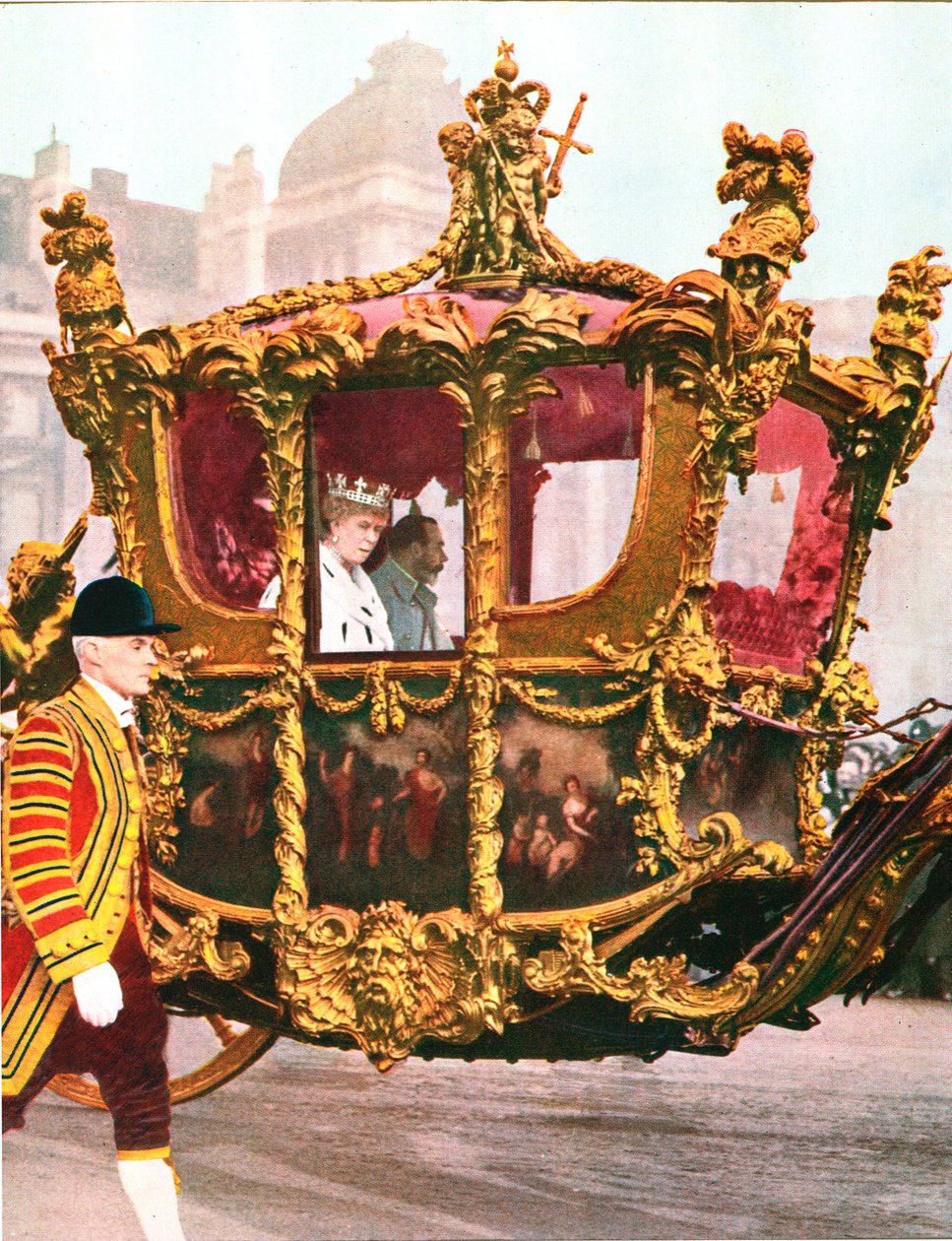 Kong George V og Queen Mary i den historiske statsvogn, c1935 af Unbekannt