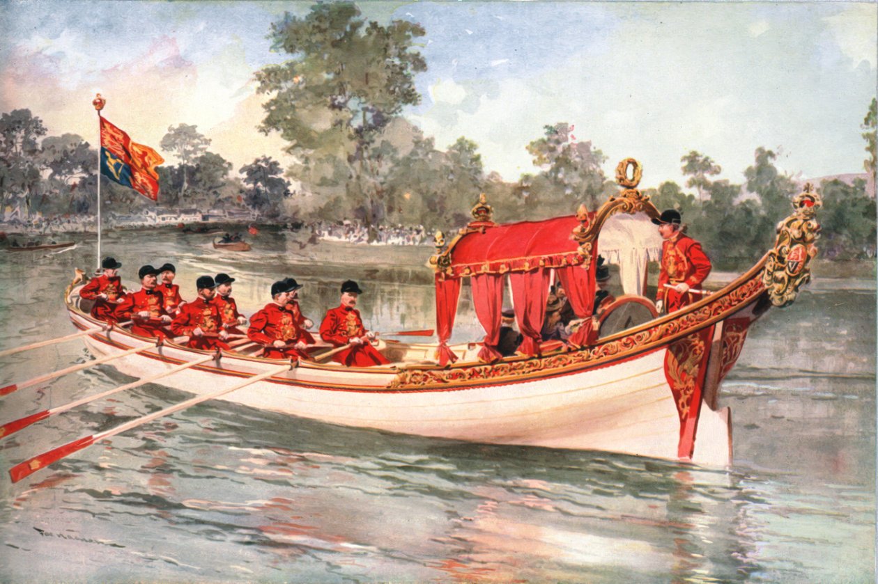 Kong George V og Queen Mary besøger Henly Regatta på statsprammen, 1912 af Unbekannt
