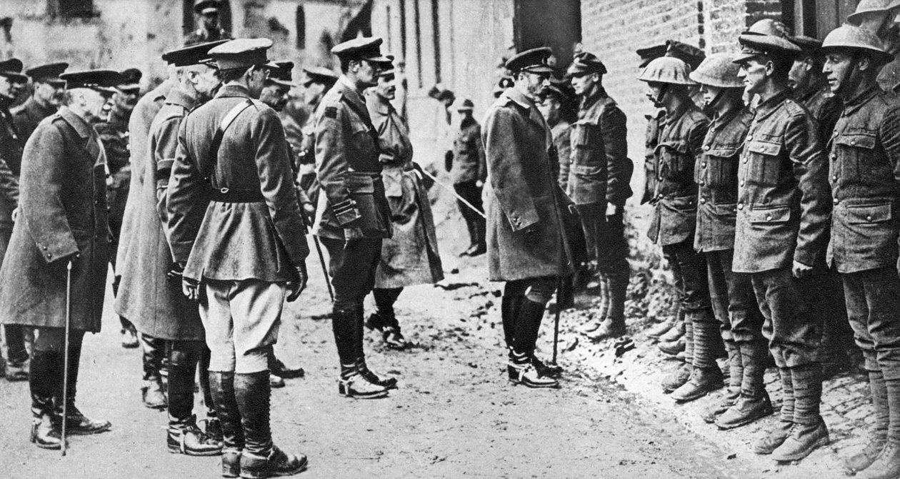 Kong George V med 7. bataljon Sherwood Foresters, Første Verdenskrig, marts 1918 af Unbekannt