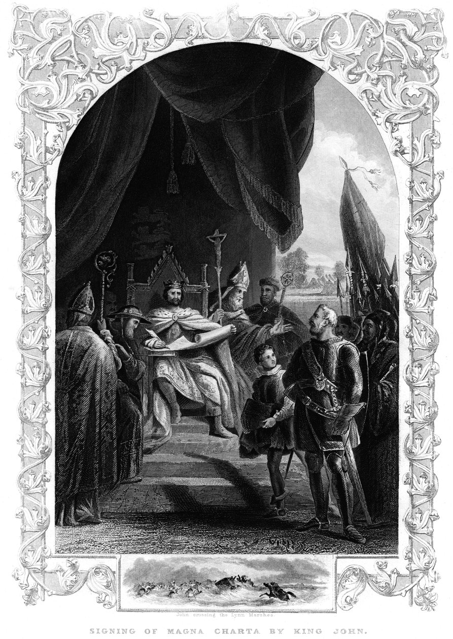 Kong John 1167-1216 underskriver Magna Carta ved Runnymede, 1215 af Unbekannt