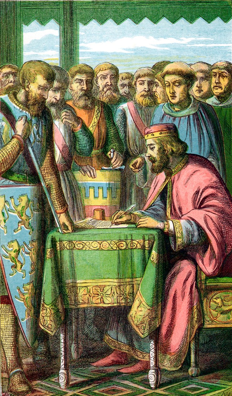 Kong John underskrev Magna Carta i Runnymede, Surrey, 15. juni 1215 c1860 af Unbekannt