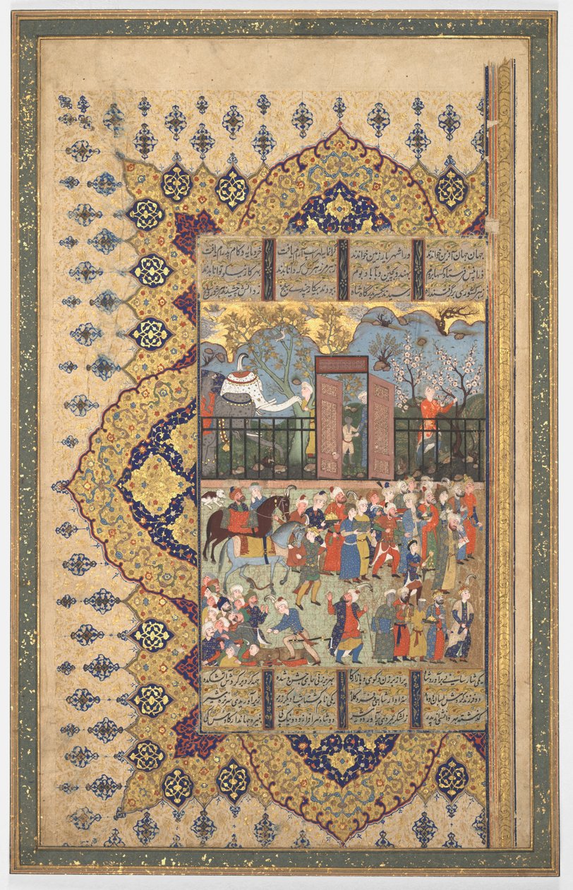 King Luhrasp Ascends the Throne: A Processon Arrives at Court Recto..., ca. 1560