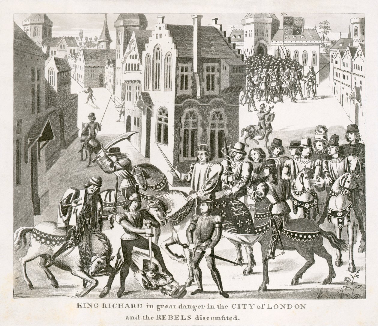 Kong Richard II konfronterer oprørerne, Bondeoprøret, London, 1381 1800-tallet af Unbekannt
