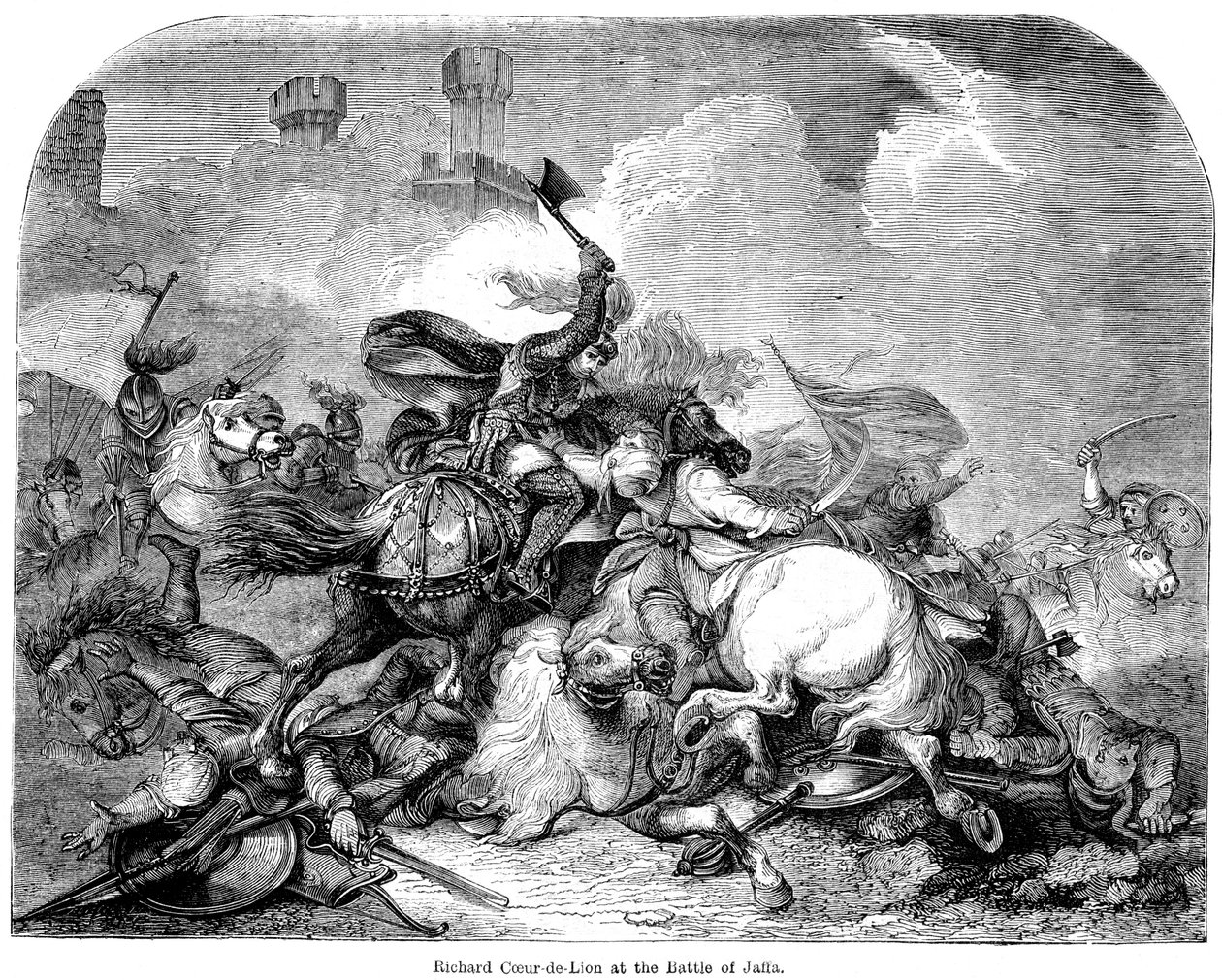 Kong Richard I 1157-1199 i slaget ved Jaffa, 1192 af Unbekannt