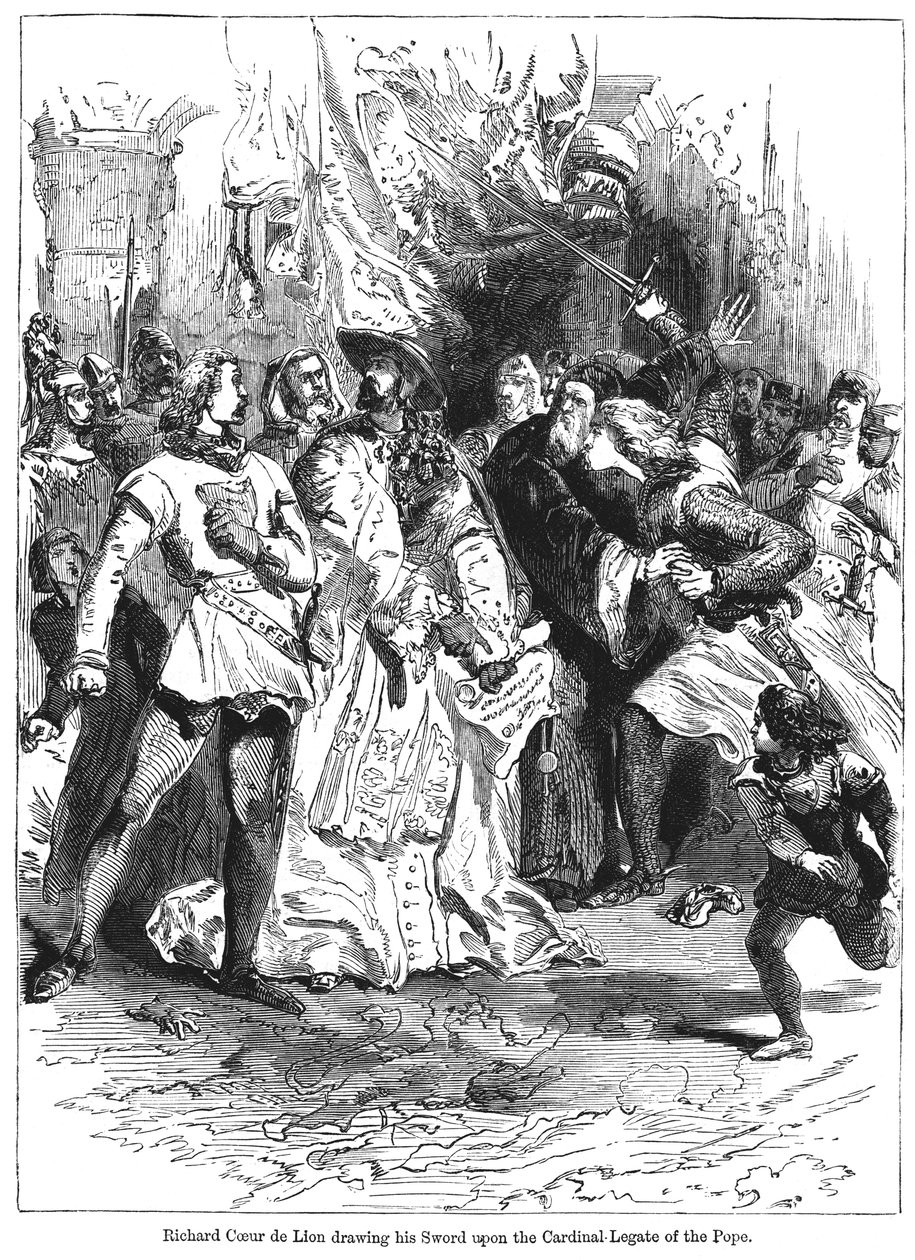 Kong Richard I 1157-1199 trækker sit sværd mod pavens kardinallegat af Unbekannt