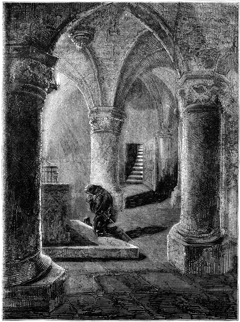 Kong Richard I 1157-1199 knælende foran helligdommen St. Januarius af Unbekannt