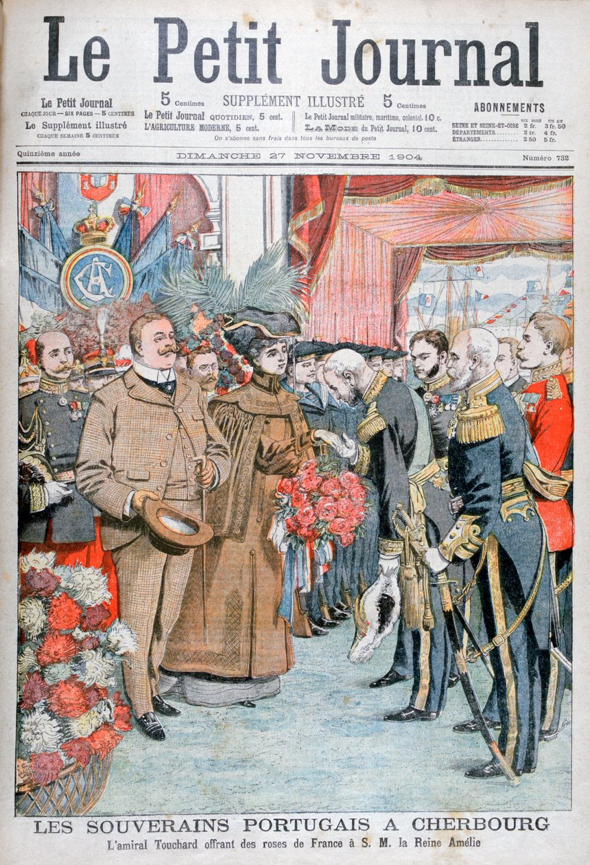 Konge og dronning af Portugal, overrakt med blomster af Admiral Touchard, 1904 af Unbekannt