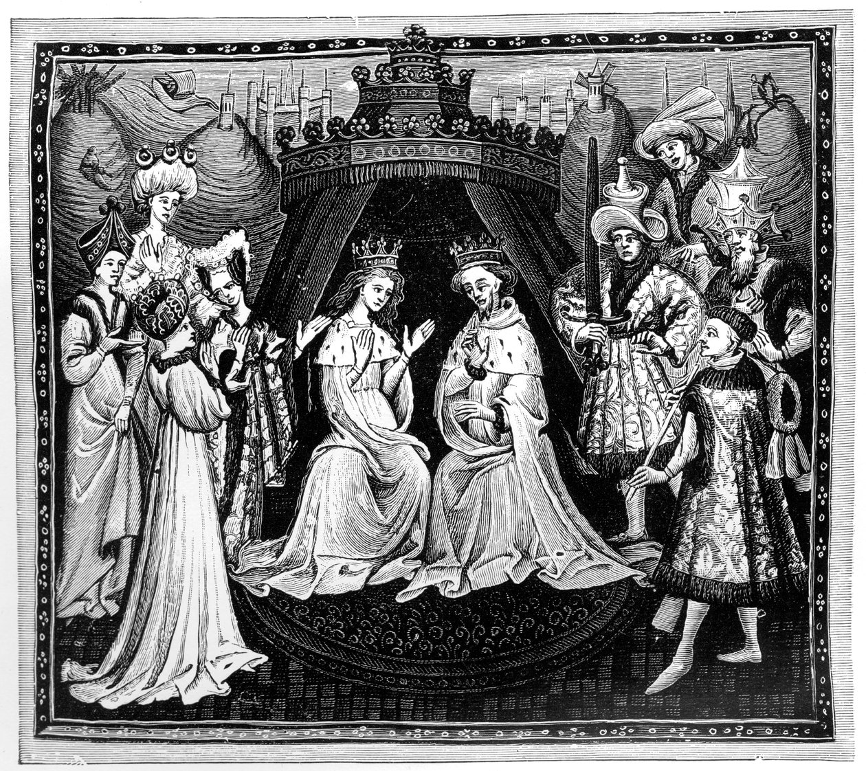 Konge, dronning og hof, c1450, 1910 af Unbekannt