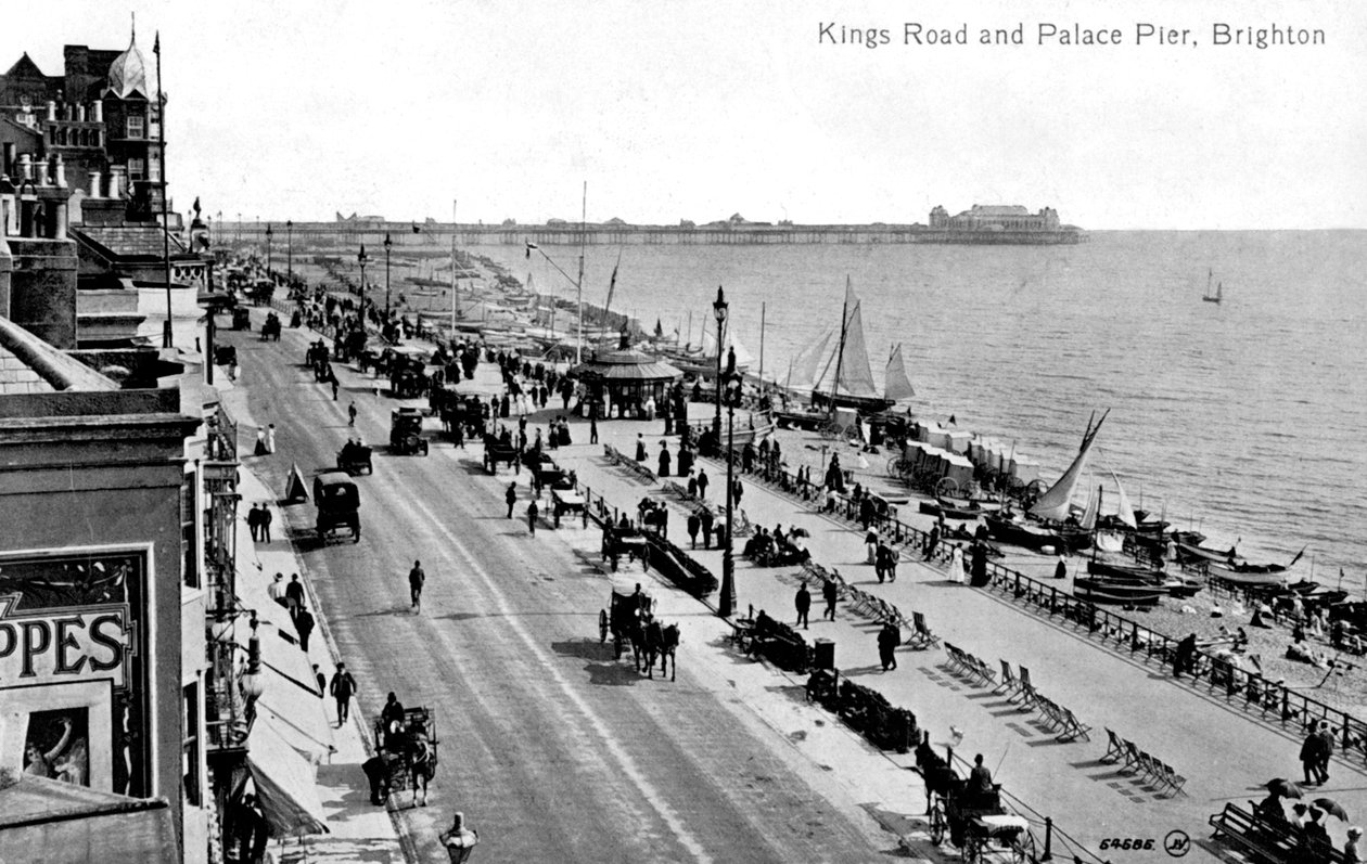Kings Road og Palace Pier, Brighton, Sussex, begyndelsen af det 20. århundrede af Unbekannt
