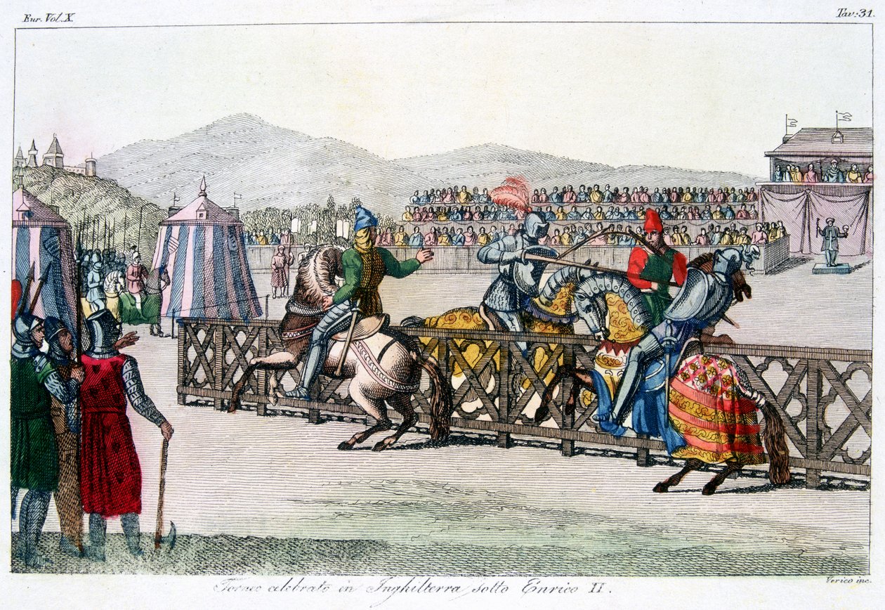 Riddere dyster ved en turnering, 1100-tallet, c1815 af Unbekannt