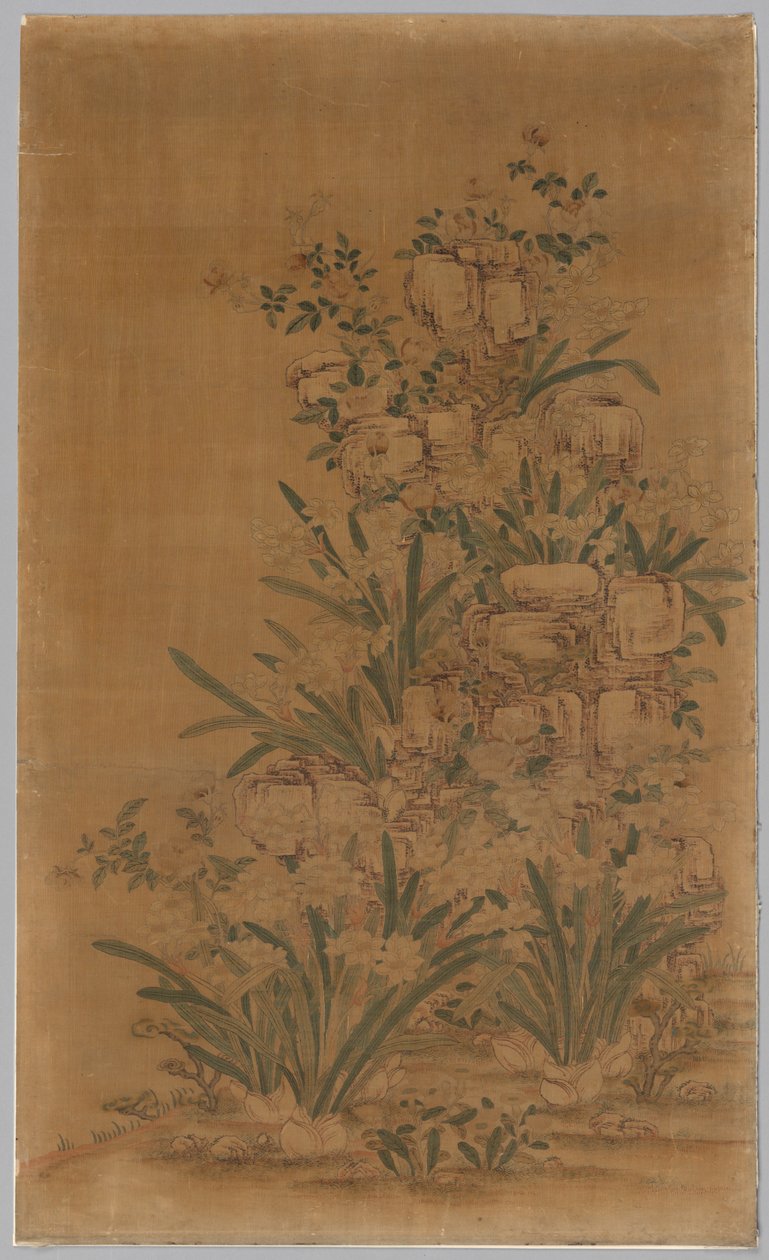Ko Ssu Panel: Rocks and Narcissus, 1700-1800-tallet. af Unbekannt