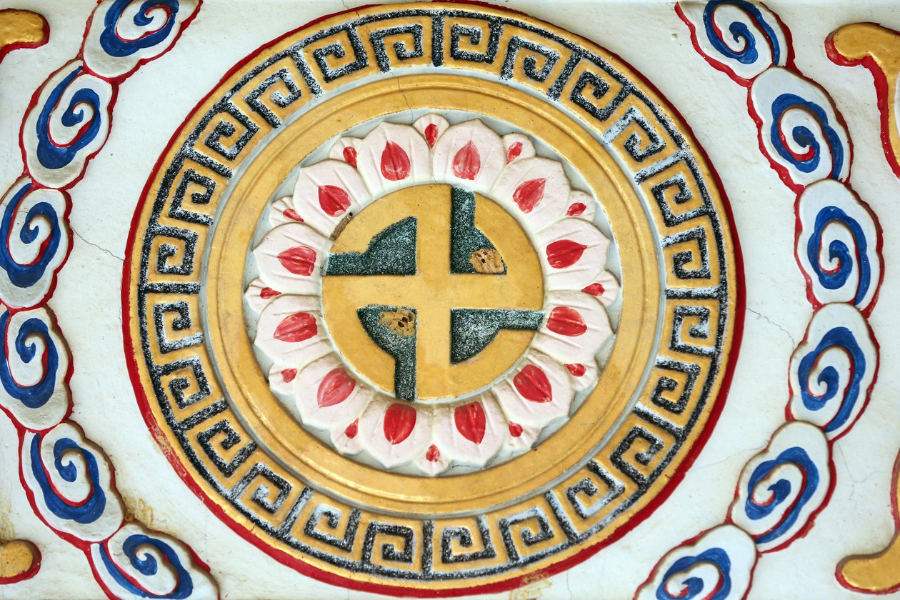 Kong Meng San Four Cancer Sea Monastery. Buddhismesymbol: Swastika, 20160819, Singapore, Singapore af Unbekannt