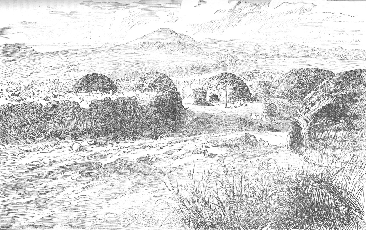 Kraal, hvor prins Louis Napoleon og hans parti sadlede af og blev beskudt, c1880 af Unbekannt