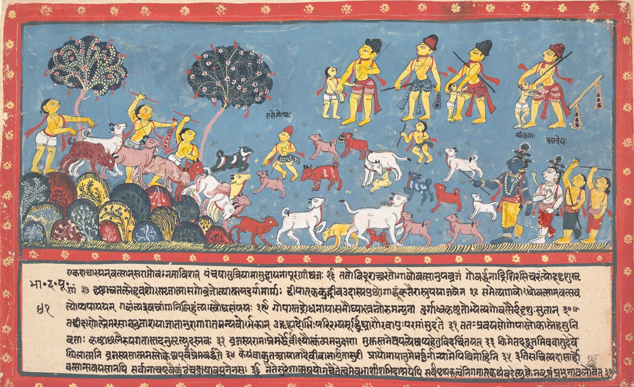 Krishna, Balarama og kohyrderne... fra en spredt Bhagavata Purana..., 1800-1825. af Unbekannt