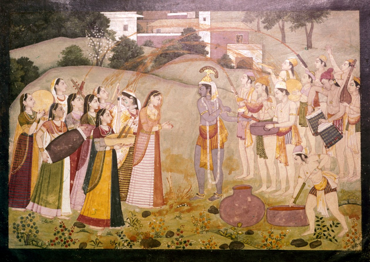 Krishna fejrer forårsfesten i Holi, c1770-1780 af Unbekannt