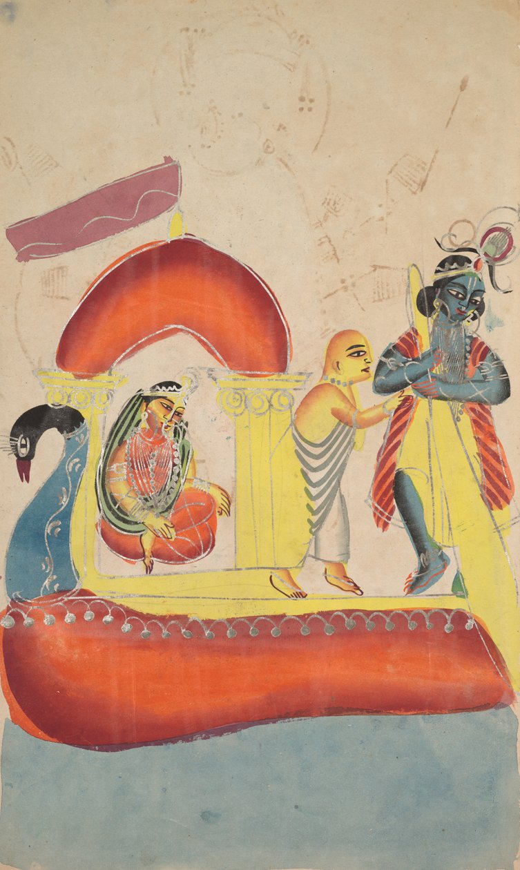 Krishna færger Radha over Yamuna-floden, 1800-tallet. af Unbekannt