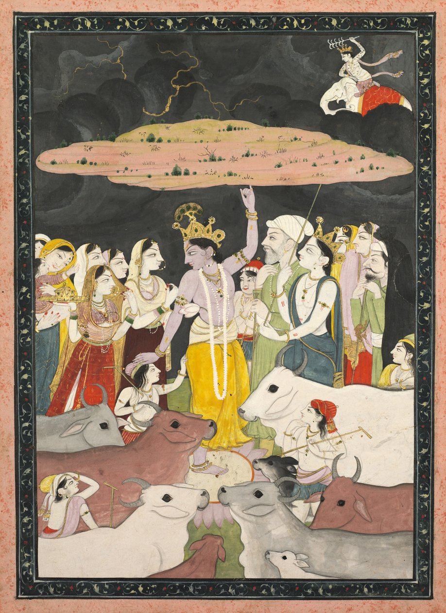 Krishna løfter Govardhana-bjerget, ca. 1780-1790. af Unbekannt