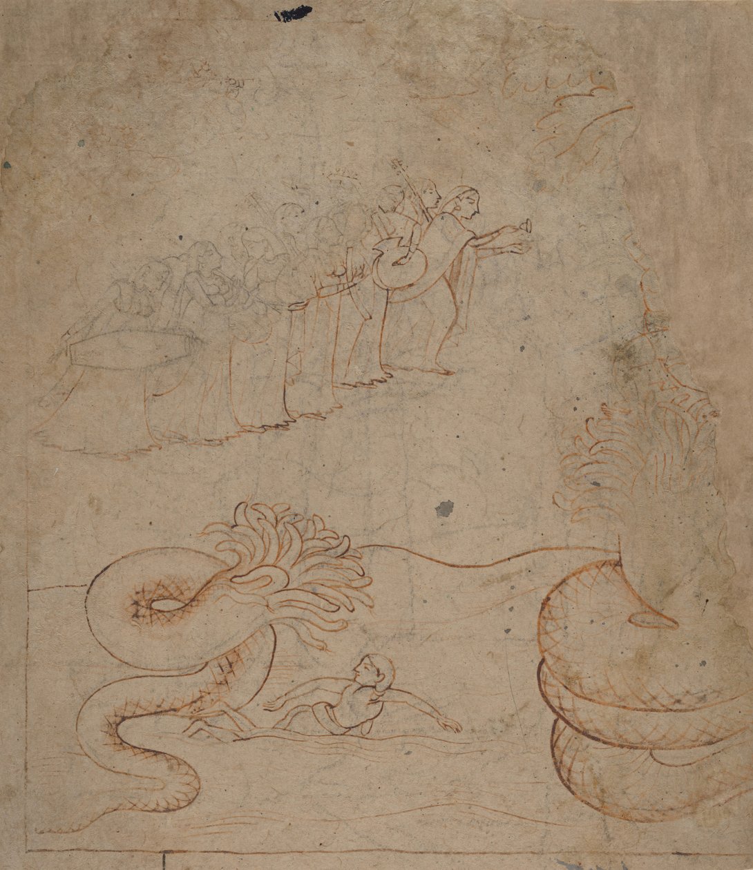 Krishna undertrykker slangen Kaliya i Yamuna-floden..., ca. 1780. af Unbekannt