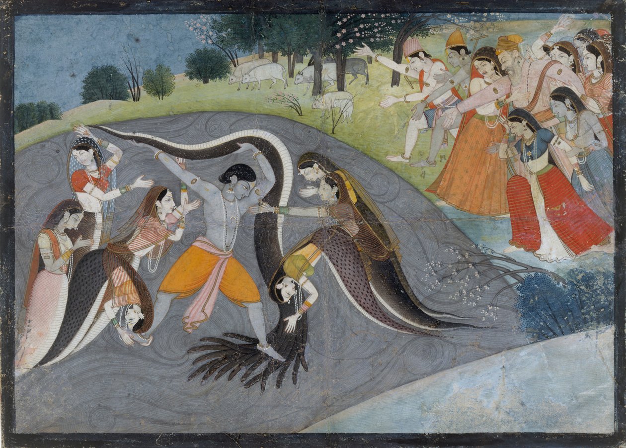 Krishna Subadung Kalia, The Snake Demon: Folio fra en Bhagavata Purana Series, ca. 1785. af Unbekannt
