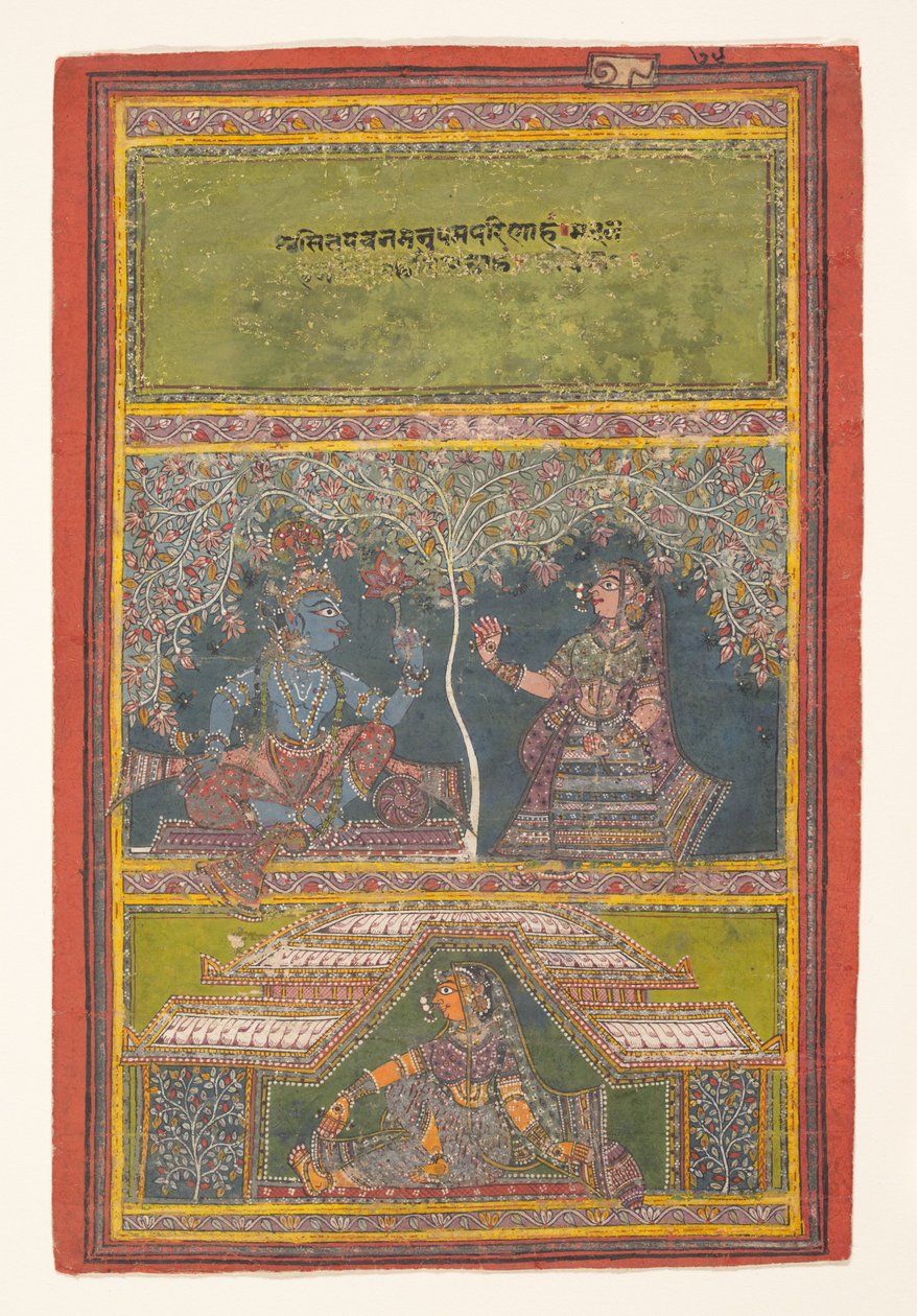Krishna og Radha samtaler: Side fra en spredt Gita Govinda..., 1700-tallet. af Unbekannt
