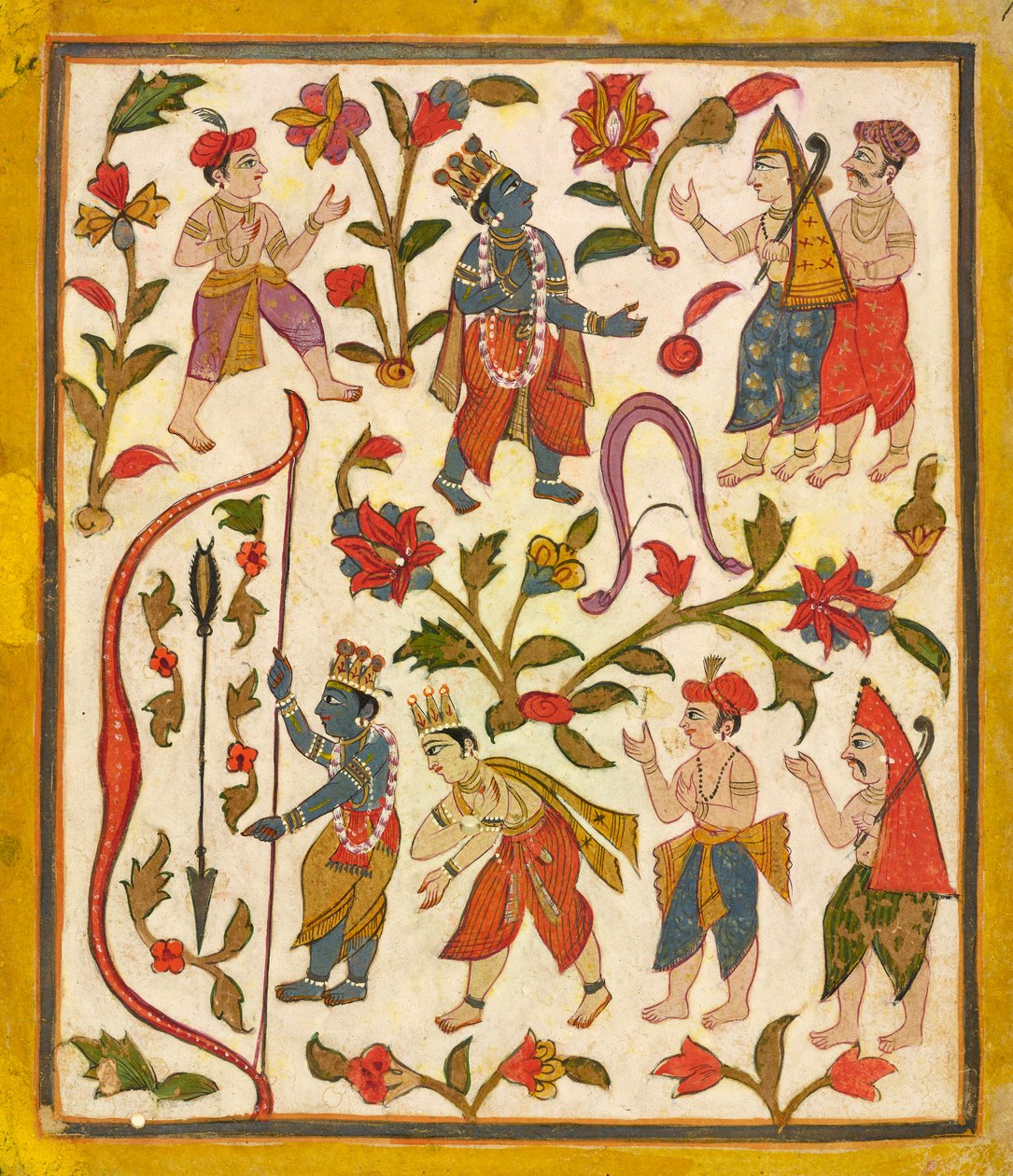 Krishna and the Bow, folio 24 fra Tula Ram Bhagavata Purana, ca. 1720. af Unbekannt