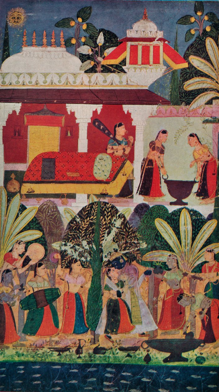 Krishna and the Gopes gopis ved forårsfesten, det 17. århundrede, 1929 af Unbekannt