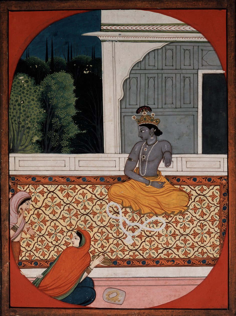Krishna kasserer sin guirlande, c1800 af Unbekannt