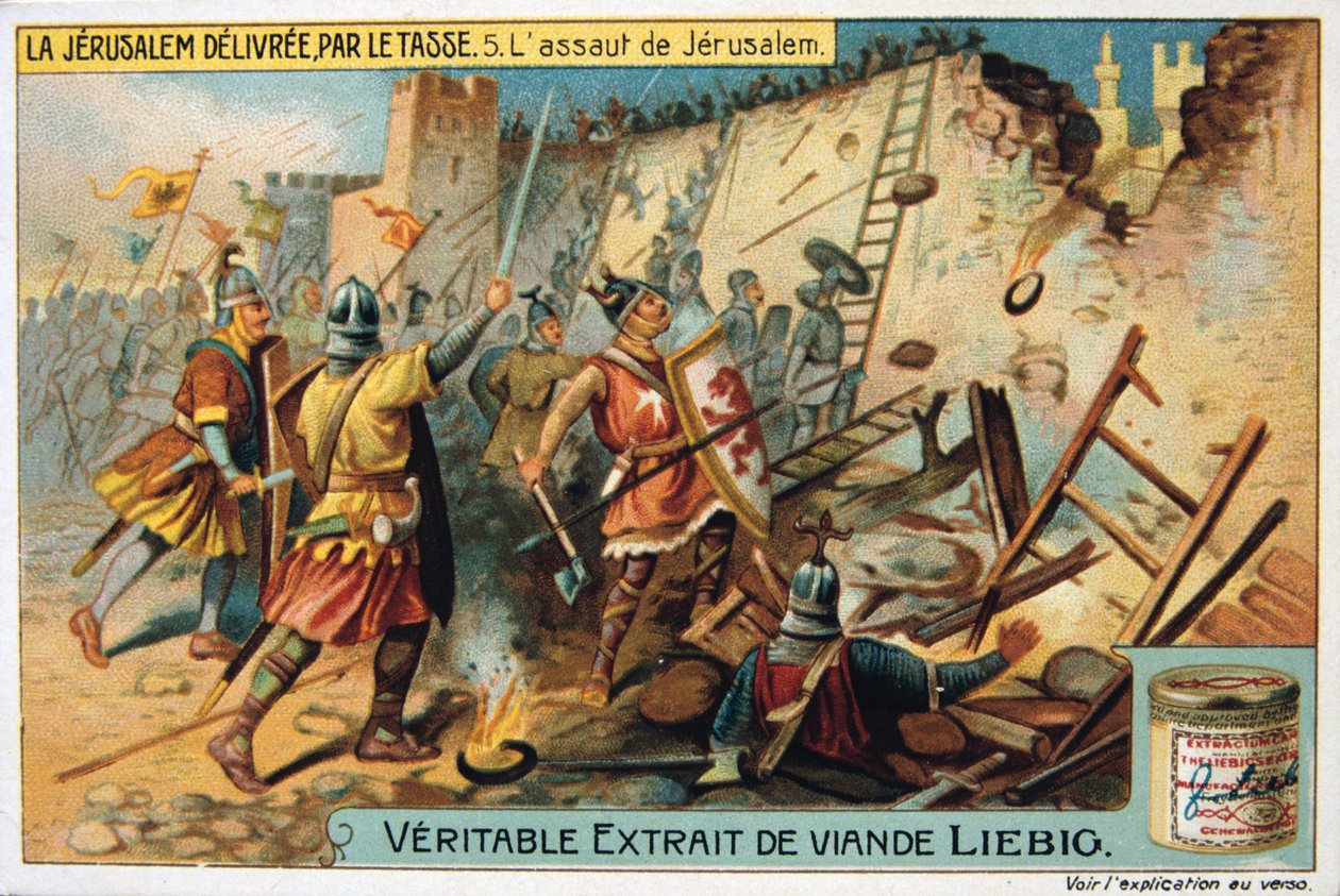La Jerusalem delivree par le Tasse, Angrebet på Jerusalem. 19. århundrede af Unbekannt