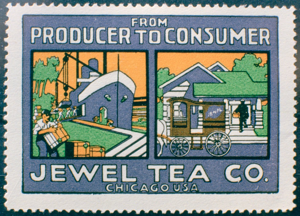 Etiket, der reklamerer for Jewel Tea Co i Chicago, USA af Unbekannt