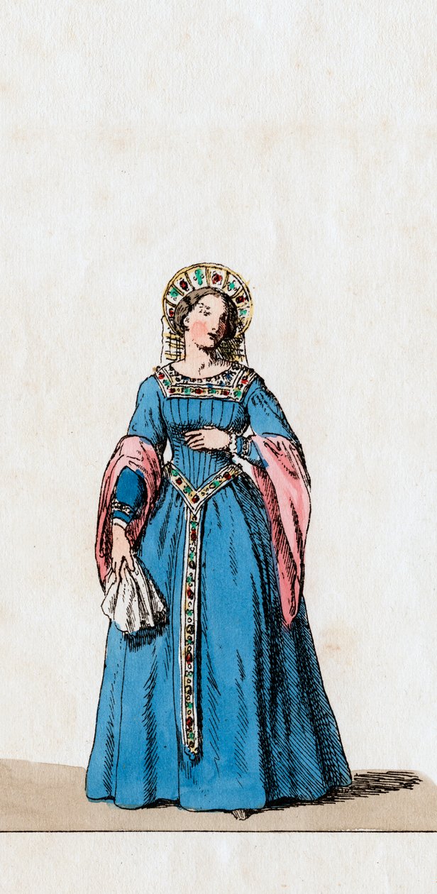 Dame i vente, kostumedesign til Shakespeares skuespil, Henry VIII, 1800-tallet af Unbekannt