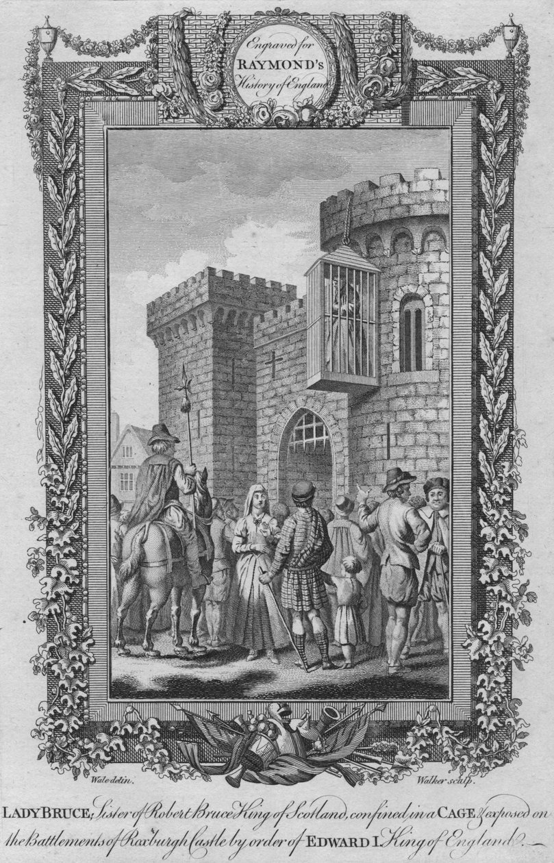 Lady Bruce, søster til Robert Bruce, konge af Skotland, indespærret i et bur, c1787 af Unbekannt