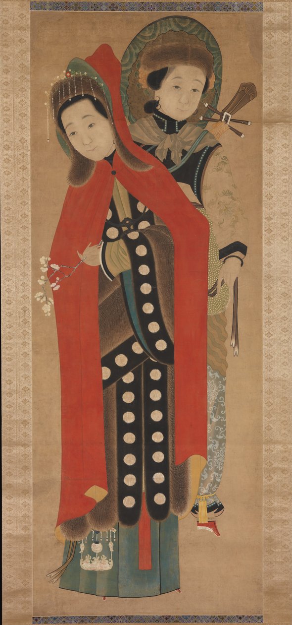 Dame og ledsager, 1800-tallet. af Unbekannt