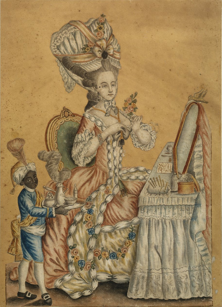 Dame ved et toilet med en sort dreng, 1770